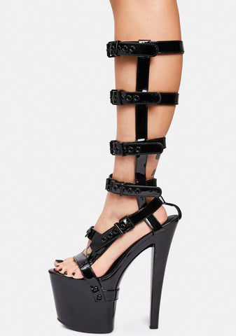 X HI Black Patent Platform Heels