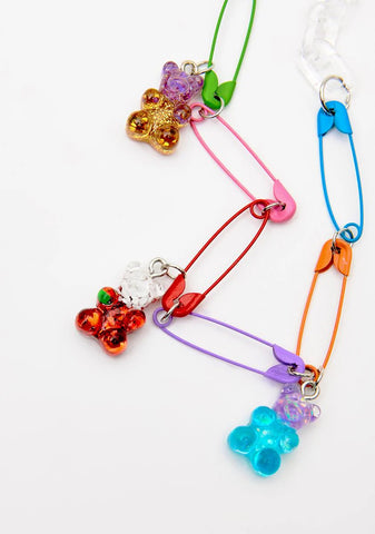 Teddy Friends Safety Pin Necklace