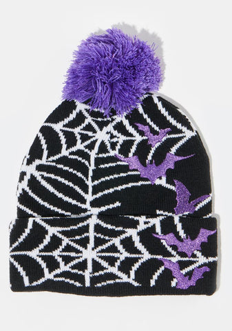 Spider Web And Sparkle Bats Knit Beanie