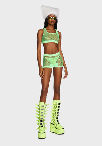 Lime Work It Out Fishnet Shorts Set