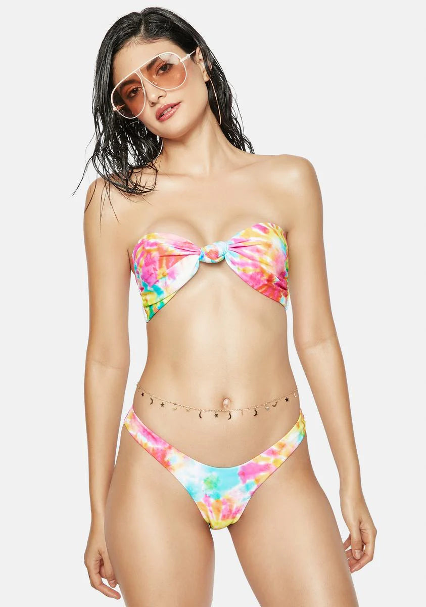 The Pink Tie Dye Knot Bandeau Bikini Top