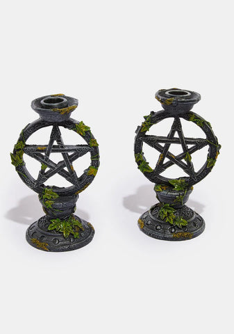 Wiccan Pentagram Candlesticks Set