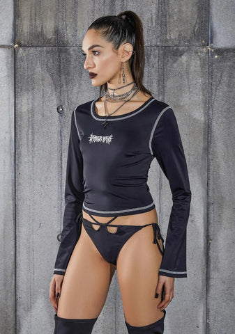 Snare Scoop Neck Top With White Stitching