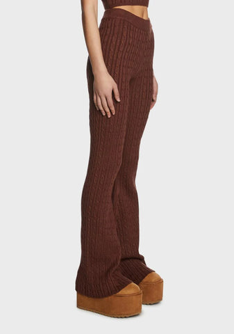 Brown Cable Knit Flare Pants