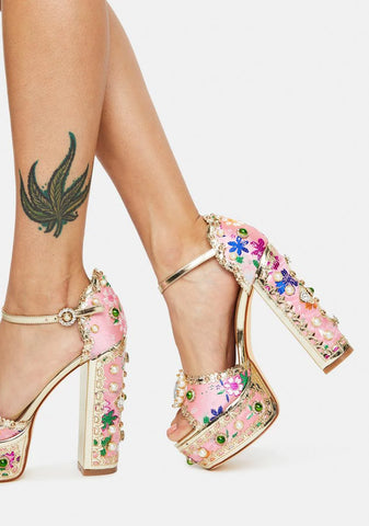 Pink Cici Jeweled Platform Heels