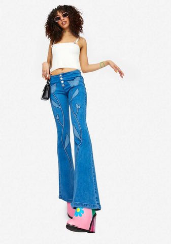 Hippie Nights Tulip Print Denim Flares