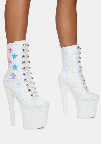 Mya Star White Glitter Platform Boots