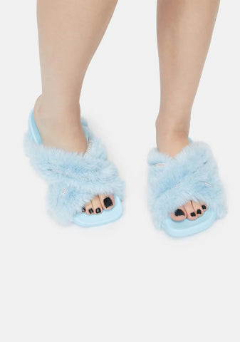 Aqua Doing Too Much Faux Fur Slide Sandals