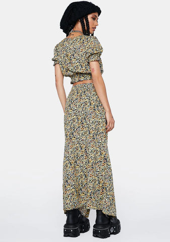 Spring Ditsy Yellow Rima Maxi Skirt
