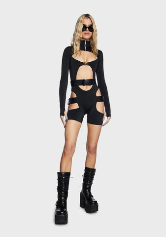 Buckle Long Sleeve Cut-Out Bodysuit