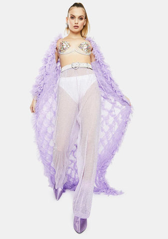 Lilac Rhinestone Mesh Wide Leg Pants