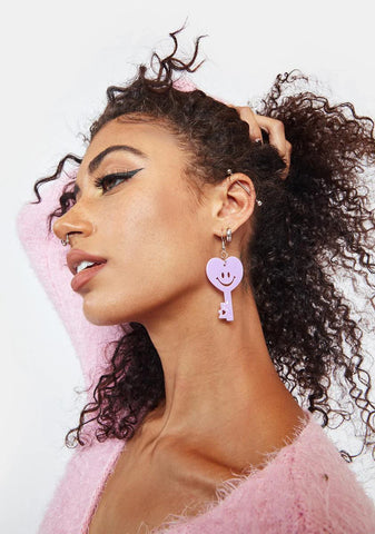 Lavender Unlock A Smile Key Earrings