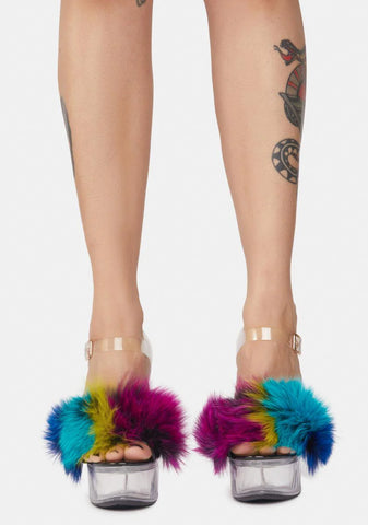 Night Of My Life Fluffy Clear Platform Heels