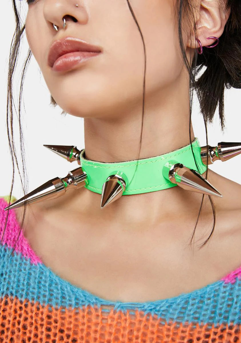 Neon Green Large Spike Choker