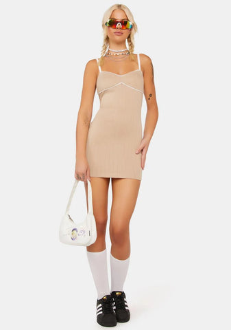 Beige Pointelle Mini Dress