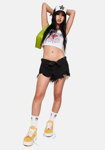 Black Super Soft Destroyed High Rise Shorts