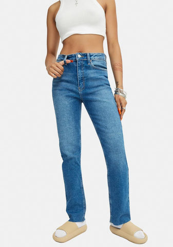 Cropped Straight Leg Medium Denim Jeans