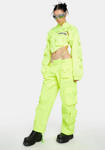 Neon Yellow Tactical Pants With Detachable Thong