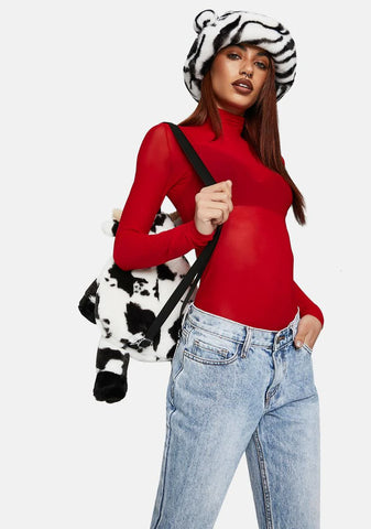 Red Mesh Long Sleeve Turtleneck