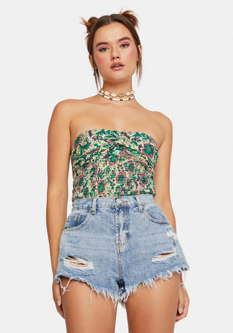 Light Wash Distressed Denim Shorts