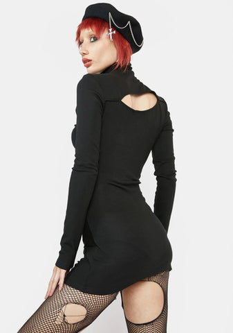 Hollow Ruched Turtleneck Dress
