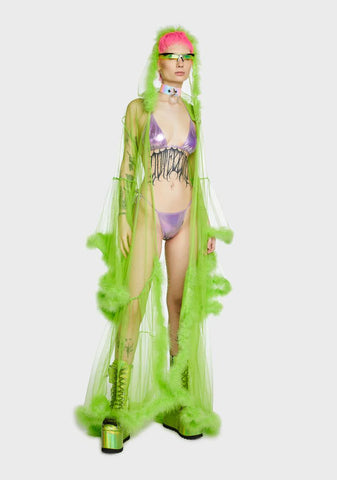 Lady Luxxx Feather Robe - Neon Green