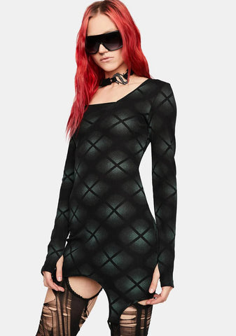 Dark Asymmetric Sexy Plaid Print Dress