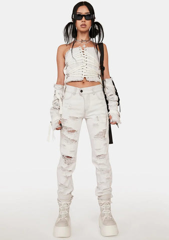 Distortion Unisex Distressed Denim Jeans