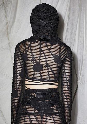 Reverb Hooded Sheer Matelasse Wrap Top