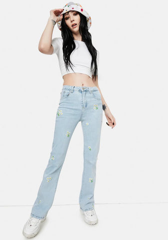 Daisy Embroidered Stonewash Jeans
