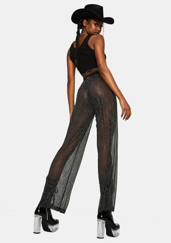 Midnight Glamour Rhinestone Mesh Pants
