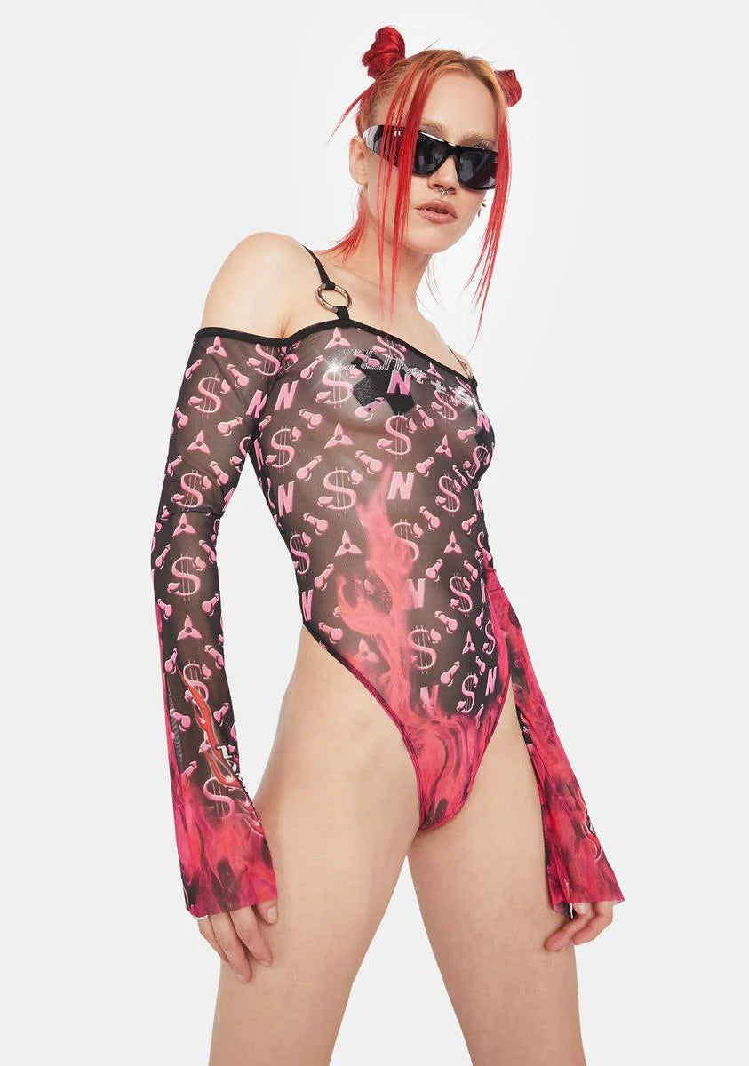 Flame Monogram Off Shoulder Bodysuit