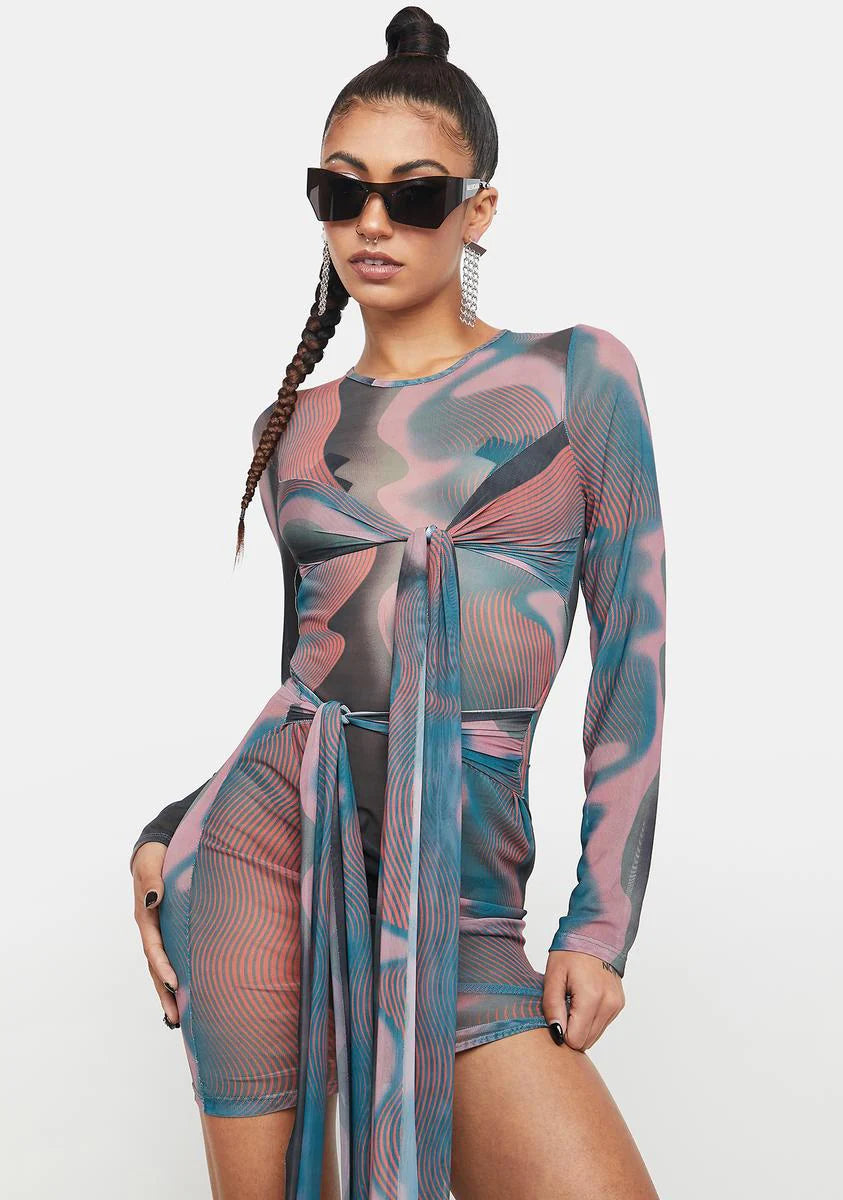 Muted Mood Wavy Print Mini Dress