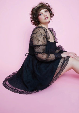 Hidden Echo's Chambers Swiss Dot Babydoll Dress