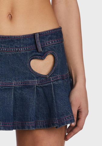 Heart Hollow Out Denim Skirt