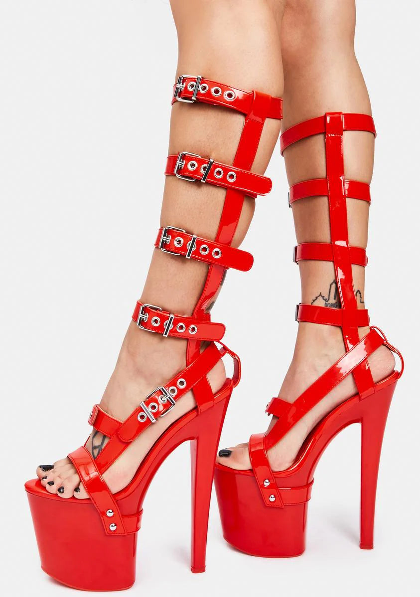 X HI Red Patent Platform Heels