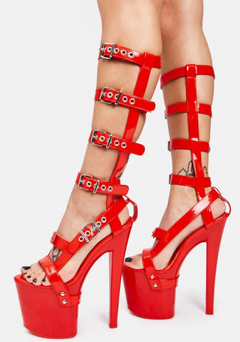 X HI Red Patent Platform Heels
