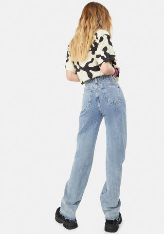 Mid Blue Straight Leg Denim Jeans