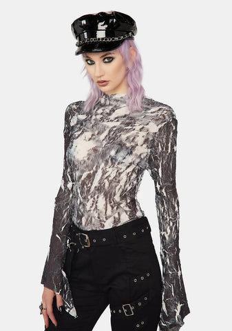 Dark Woven Crimped T-Shirt