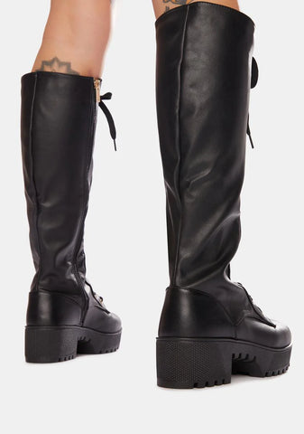 Night Pick Me Up Knee High Combat Boots