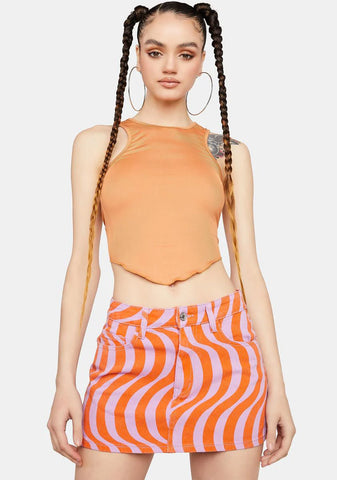 Swirl Abstract Print Denim Mini Skirt