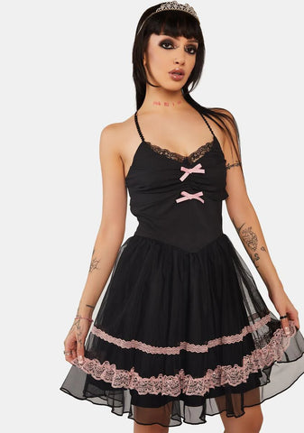 Black Pink Sexy Doll Chiffon Strap Dress