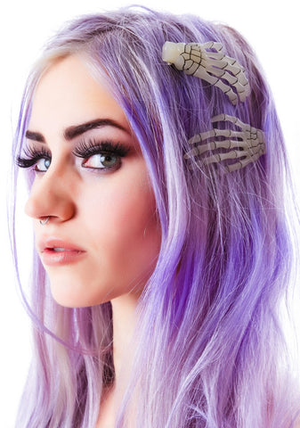 Skeleton Bone Hands Hair Slides - Pink