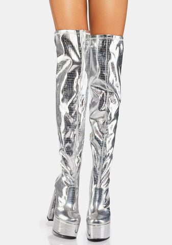 Silver Bodie Knee High Boots