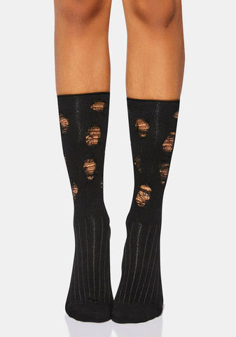 Atmosphere Black Distressed Crew Socks