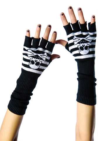 Striped Skelly Fingerless Gloves