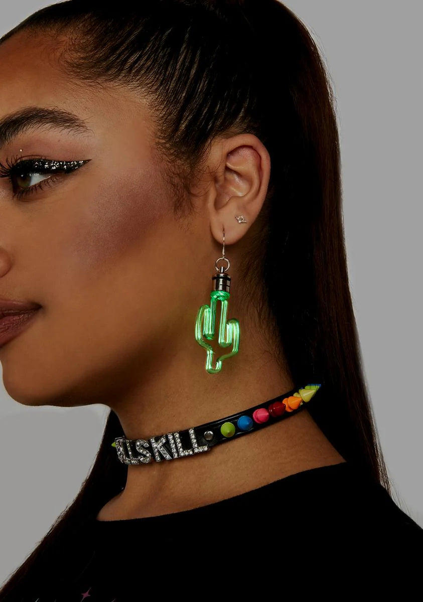 Green Light Up Cactus Earrings