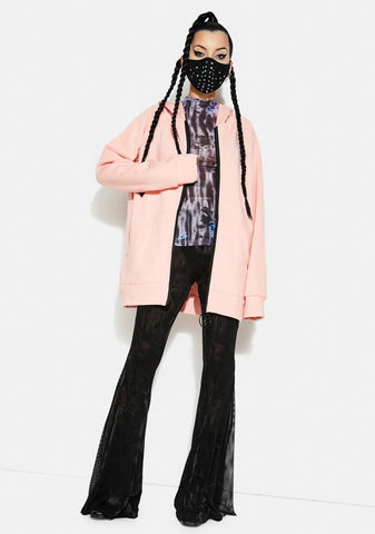 Dark Rabbit Print Coat With Rabbit Ear Hood