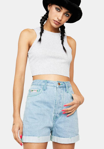 Cuffed Denim Shorts