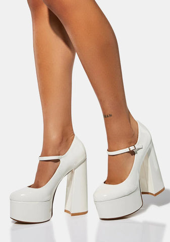 White Sparkley Patent Platform Heels
